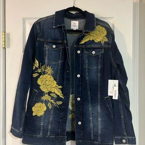 LuLaRoe Denim Jacket with Yellow Floral Design